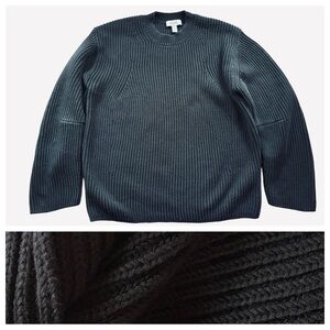 COS Men's Black Ribbed Oversized Cotton Blend Crew Neck Sweater Size Small EUC